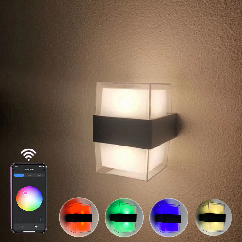 Tuya Smart App Control étanche IP 65 LED Wandlamp coloré étanche extérieur applique moderne lumière extérieure
