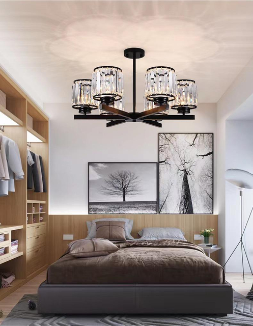 70W lustres modernes lustre en cristal chambre plafonniers Noir Led Pendentif Lumière Nordic Design Aluminium Moderne Lampe Lumineuse Éclairage Salon Salle D'emballage plafonnier