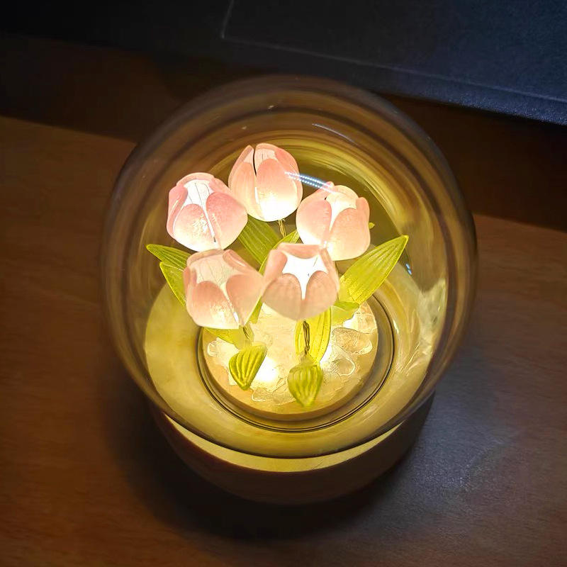 Fait à la main tulipe veilleuse thermorétractable Film bricolage matériel fleur artificielle tulipe veilleuse décor à la maison cadeau pour Gitlfriend