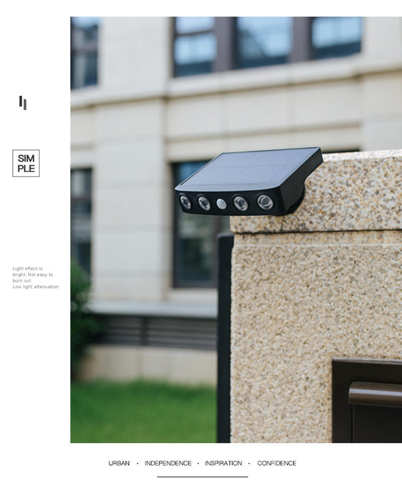 Lumière solaire fixée au mur imperméable actionnée solaire extérieure lumineuse élevée de la barrière LED pour le jardin