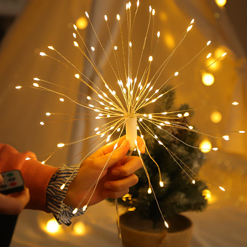 Feux d'artifice en plein air fil de cuivre LED chaîne 100leds étanche guirlande lumineuse de Noël suspendu décoration lumières alimenté par batterie