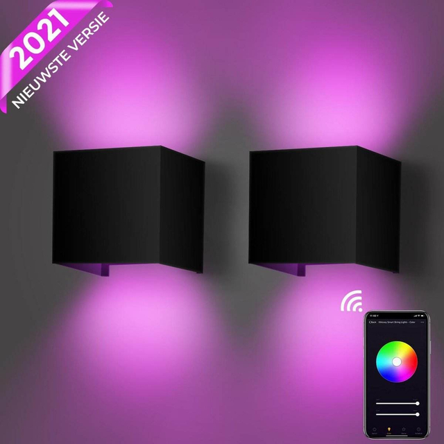 APP Controll Smart IP65 LED 9W Applique Murale Étanche Haut Et Bas Applique Murale RGB Lampe De Chevet 16 Couleurs Changeantes Cube Applique Murale Étanche