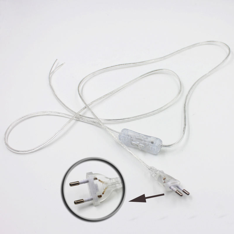 Câble 0.75mm 2 lignes 1.8m cordon d'alimentation marche-arrêt pour lampe à LED avec interrupteur à bouton ue/US prise lumière commutation rallonge de fil Transparent