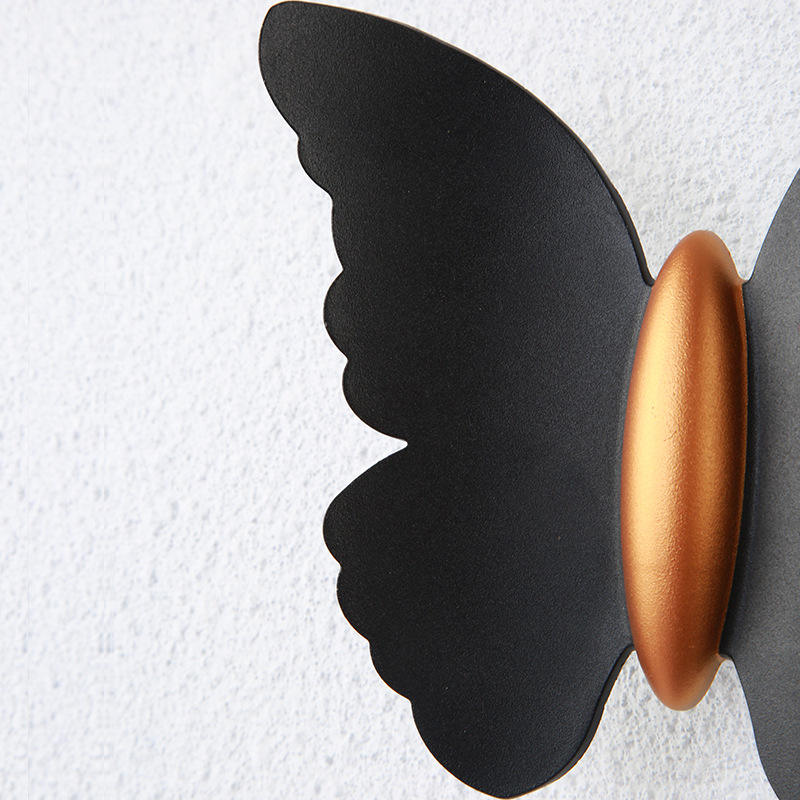 6W Papillon Forme Applique Murale Noir + Or Haut Et Bas Lumineux Lumière Extérieure Cour Jardin Salon Allée Escalier Fond Étanche Led Applique Murale