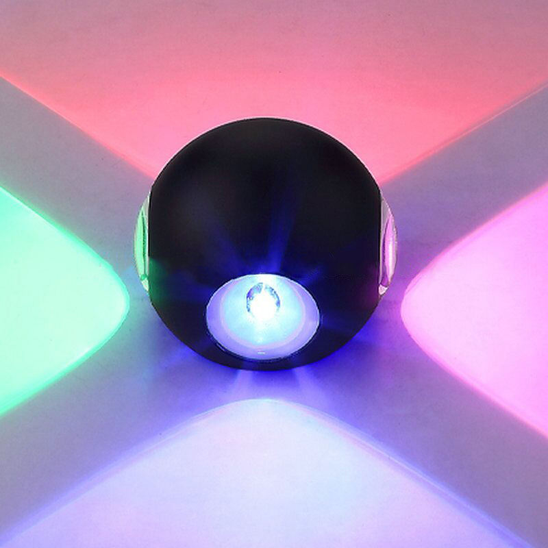 Applique murale LED de haute qualité noire à quatre côtés 12W ronde étanche applique extérieure pour jardin décoratif coloré haut et bas