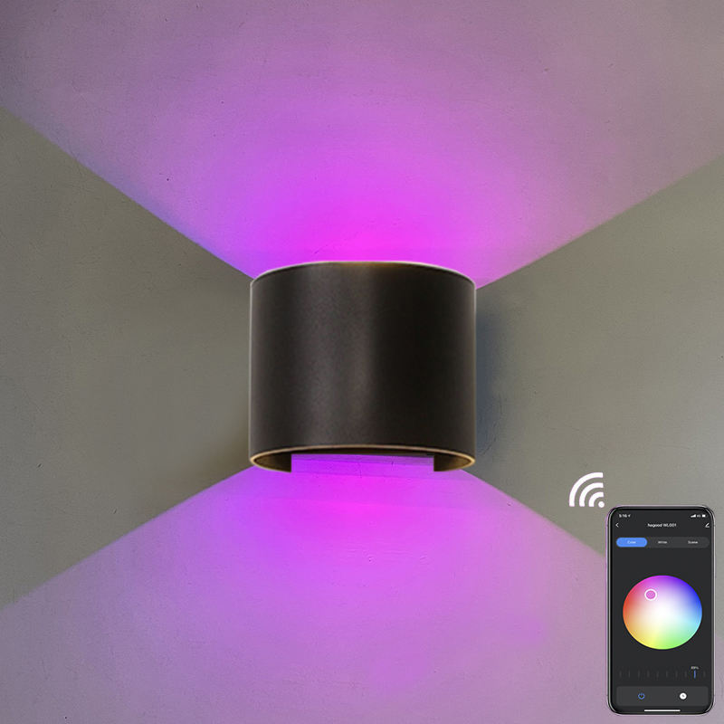 RGB APP 9W contrôle TUYA APP LED applique murale étanche IP65 porche jardin haut et bas applique murale semi-circulaire étanche