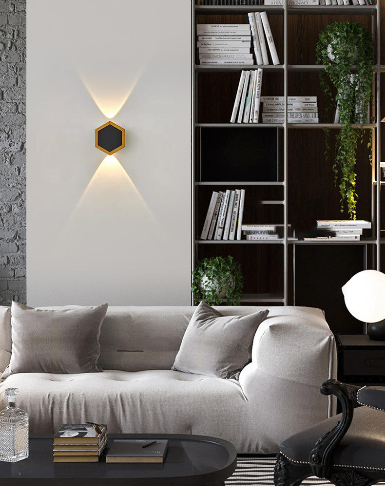 2W 3W 5W 6W 7W 8W Applique murale de jardin Lampes murales Led Nid d'abeille Or Noir Lumière haut et bas Corps lumineux Lampe Éclairage Style Bureau moderne
