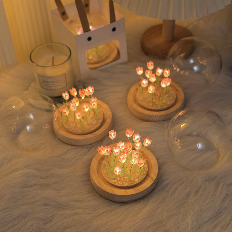 Fait à la main tulipe veilleuse thermorétractable Film bricolage matériel fleur artificielle tulipe veilleuse décor à la maison cadeau pour Gitlfriend
