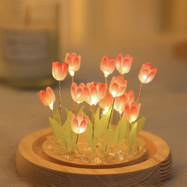 Fait à la main tulipe veilleuse thermorétractable Film bricolage matériel fleur artificielle tulipe veilleuse décor à la maison cadeau pour Gitlfriend