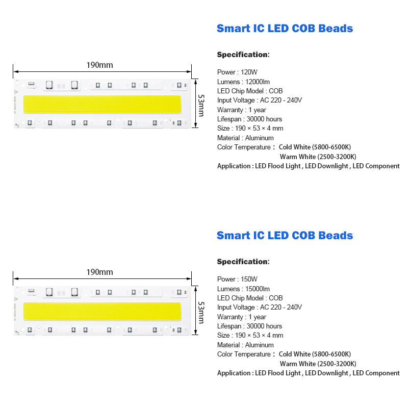 Puce de lumière LED COB 30W 50W 70W 100W 150W puce d'ampoule LED 220V entrée pilote de LED intelligent IC pour projecteur LED bricolage