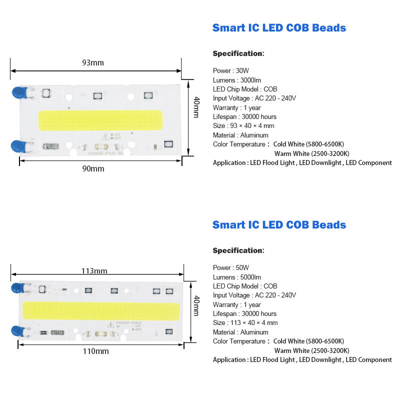 Puce de lumière LED COB 30W 50W 70W 100W 150W puce d'ampoule LED 220V entrée pilote de LED intelligent IC pour projecteur LED bricolage