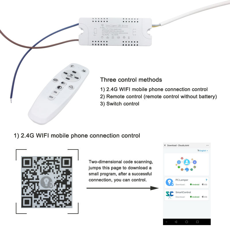 2.4G AC175-265V Smart trois couleurs dimmable contrôleur éclairage Google home Wifi contrôle LED lampe led ampoule intelligente