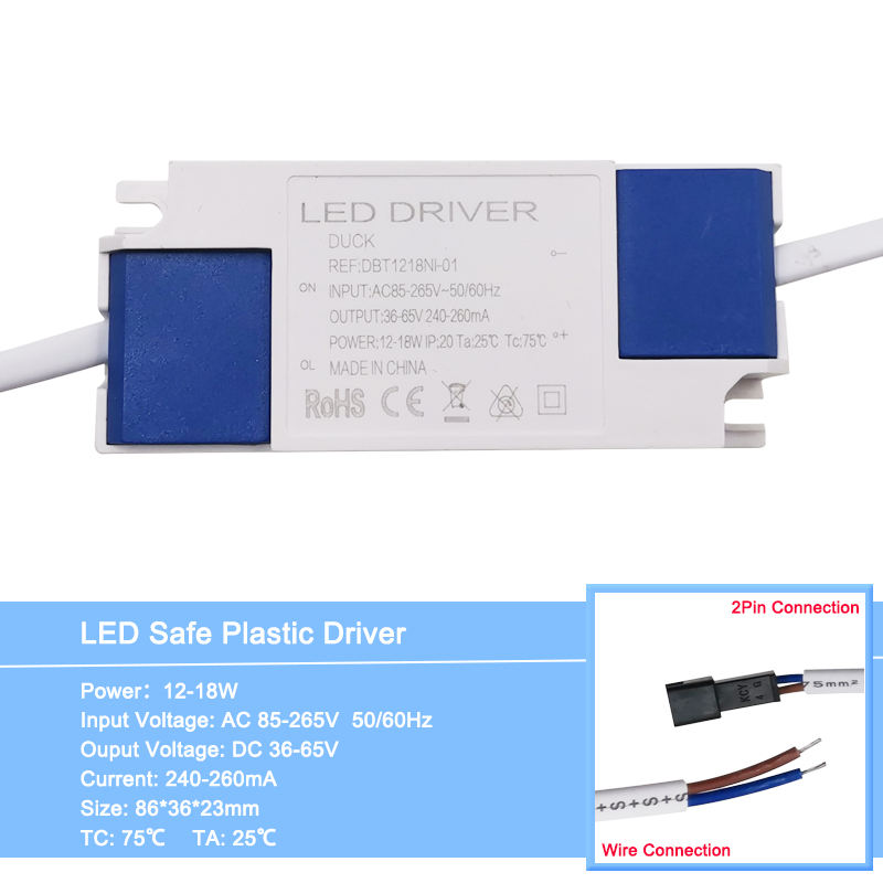 1-36W Safe Plastic Shell LED Driver Transformateur de lumière Courant constant 300mA Adaptateur d'alimentation pour lampe à LED / Puce